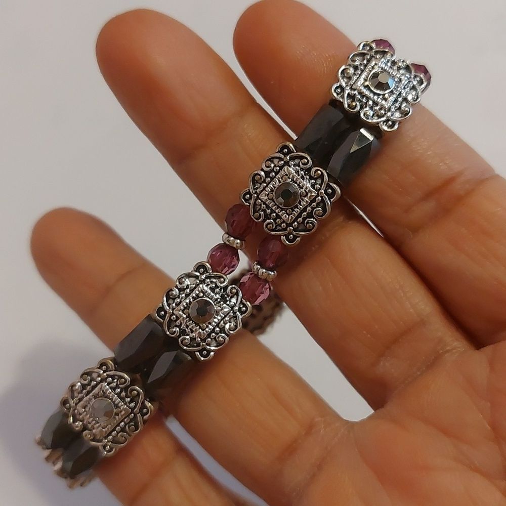 Mixed Media Magnetic Hematite Stretch Bracelet